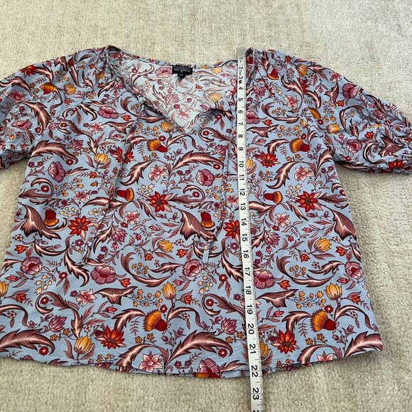 Tamga Designs Boho Floral Print Peasant Blouse Top M Blue Red - Picture 5 of 10